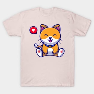 Cute Cat Sitting Cartoon Illustration T-Shirt